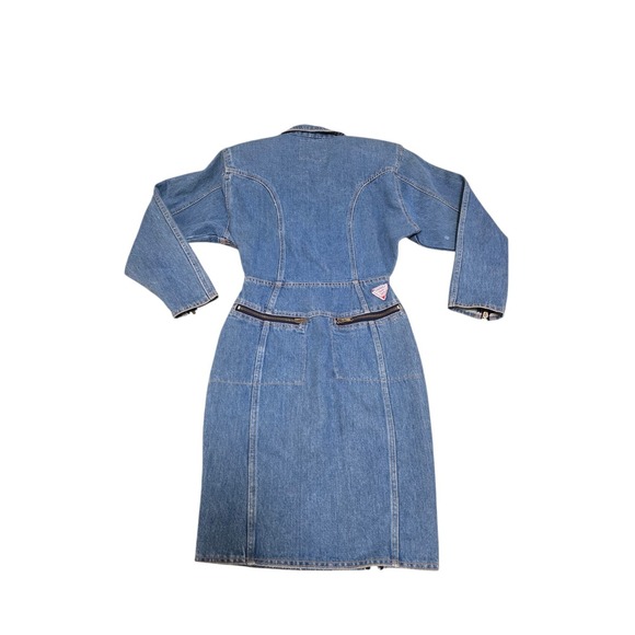 1980s Vintage Denim Zip Front Dress by Santana Size 6 Motorcycle - Picture 3 of 11